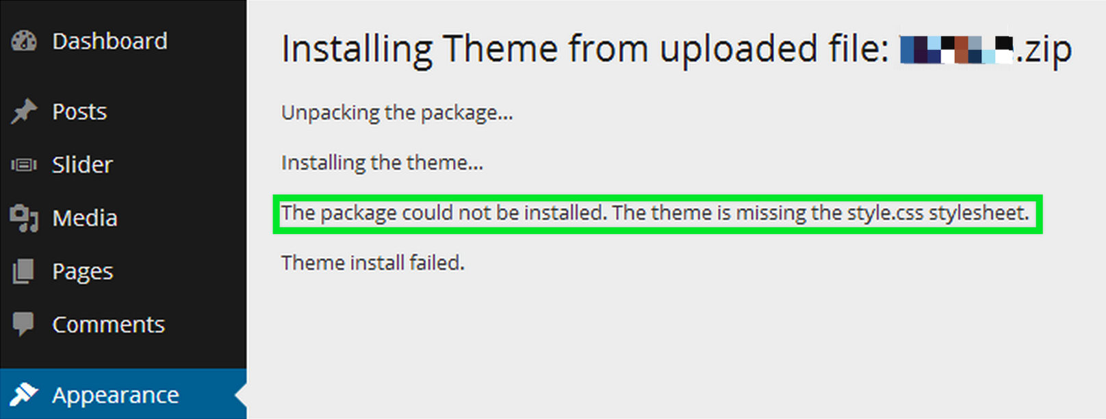 An installation support file could not be installed