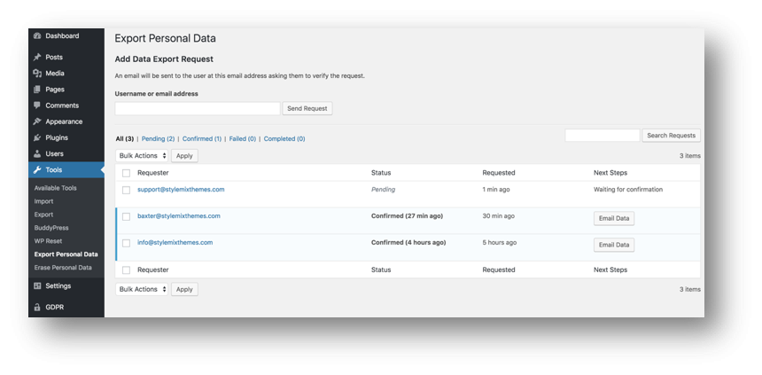 Data Access and Remove requests - GDPR Plugin