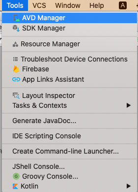 start android emulator manager mac